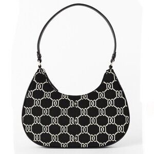 H&M Women's Black White Monogram Pattern Shoulder Hobo Bag New with Tag